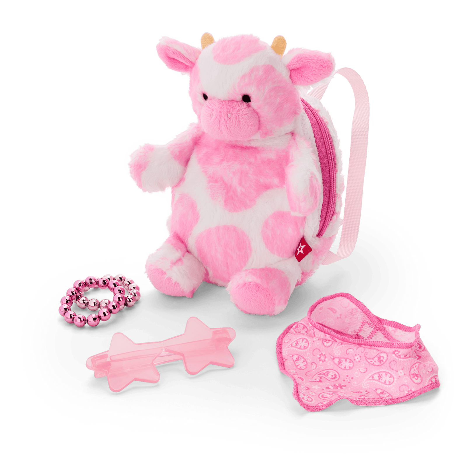 Pink Spotted Cow Backpack & Accessory Set for 18-inch Dolls D1
