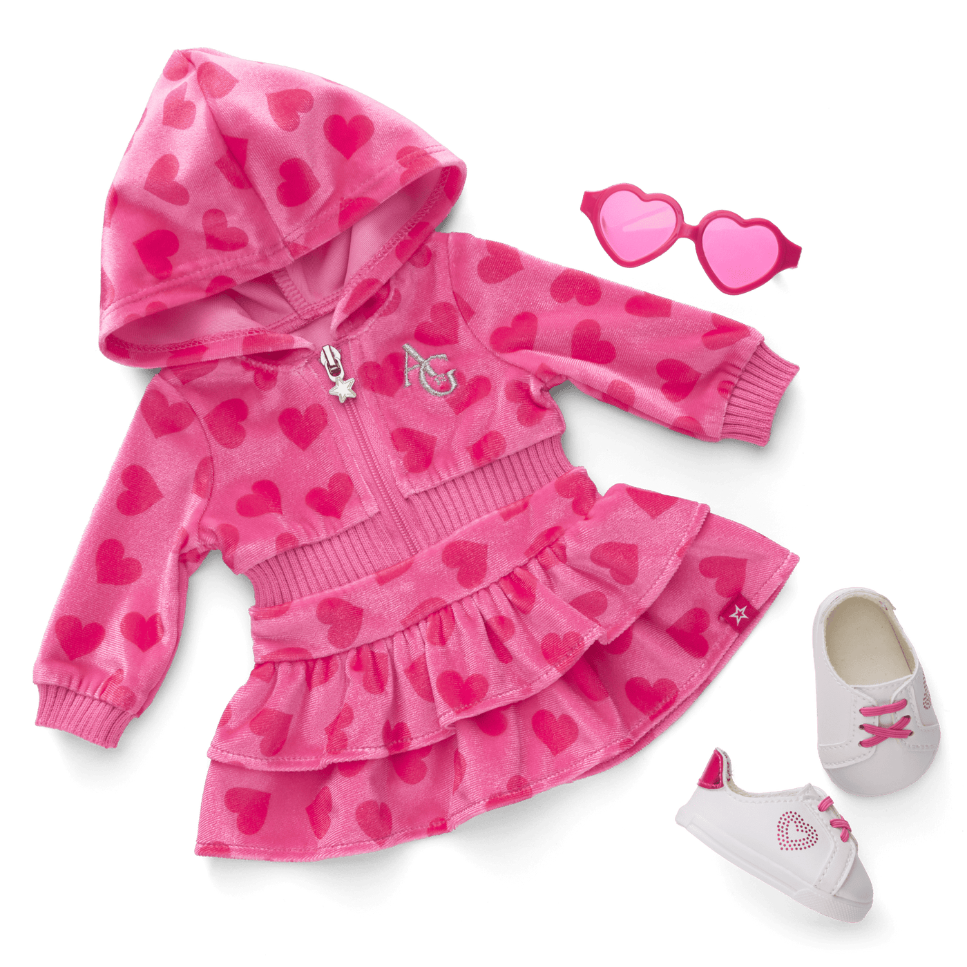 Pink Hearts Hoodie Dress for 18-inch Dolls G2