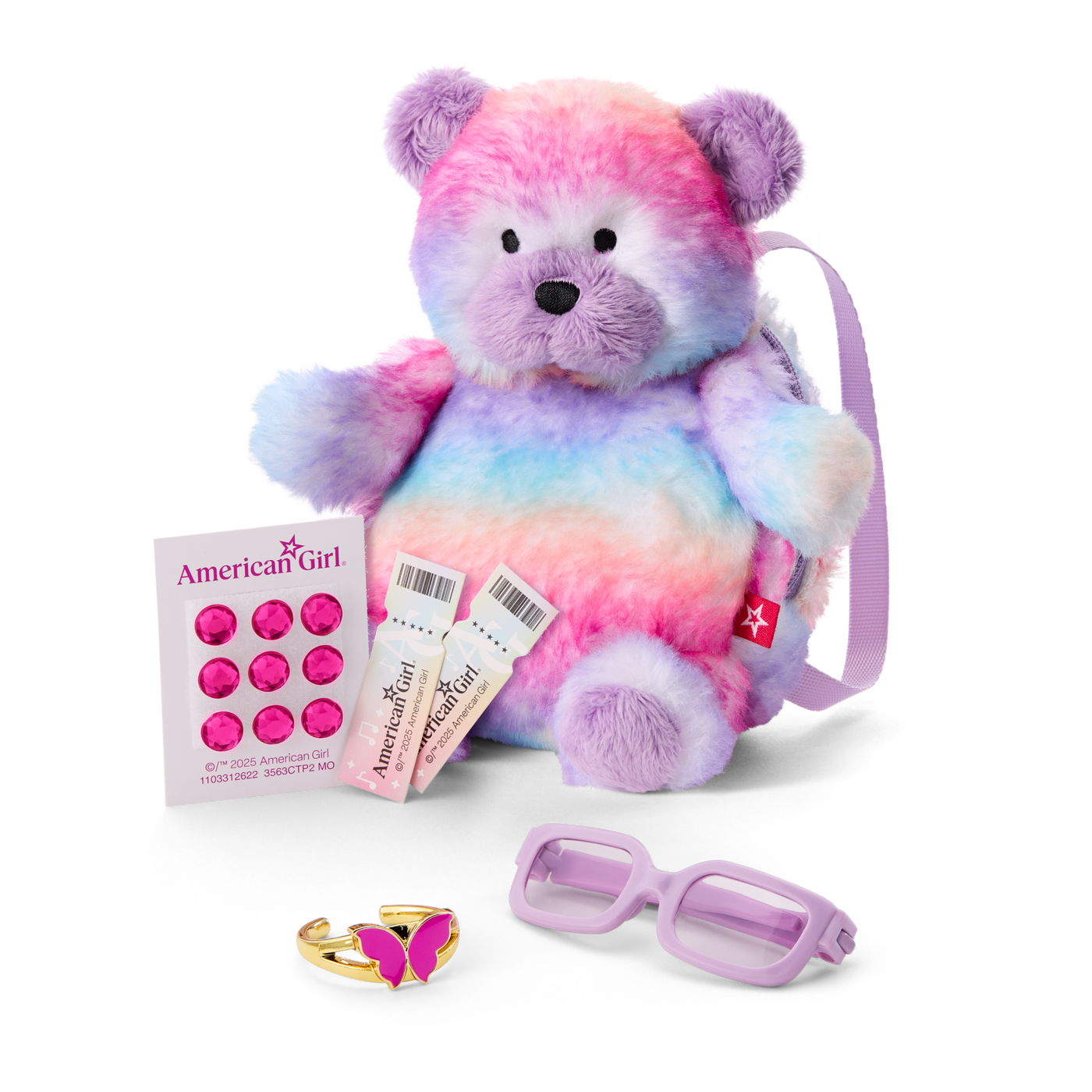 Colorful Teddy Bear Backpack & Accessory Set for 18-inch Dolls Y0