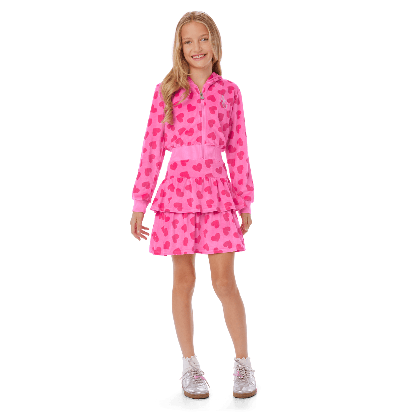 Pink Hearts Hoodie Dress for Girls V5