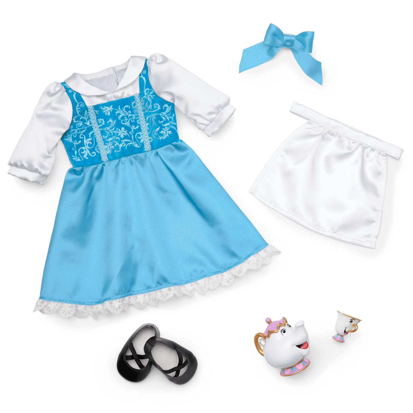 American Girl® Disney Princess Belle Blue Dress, Mrs. Potts, Chip & Accessories for 18-inch Dolls T0