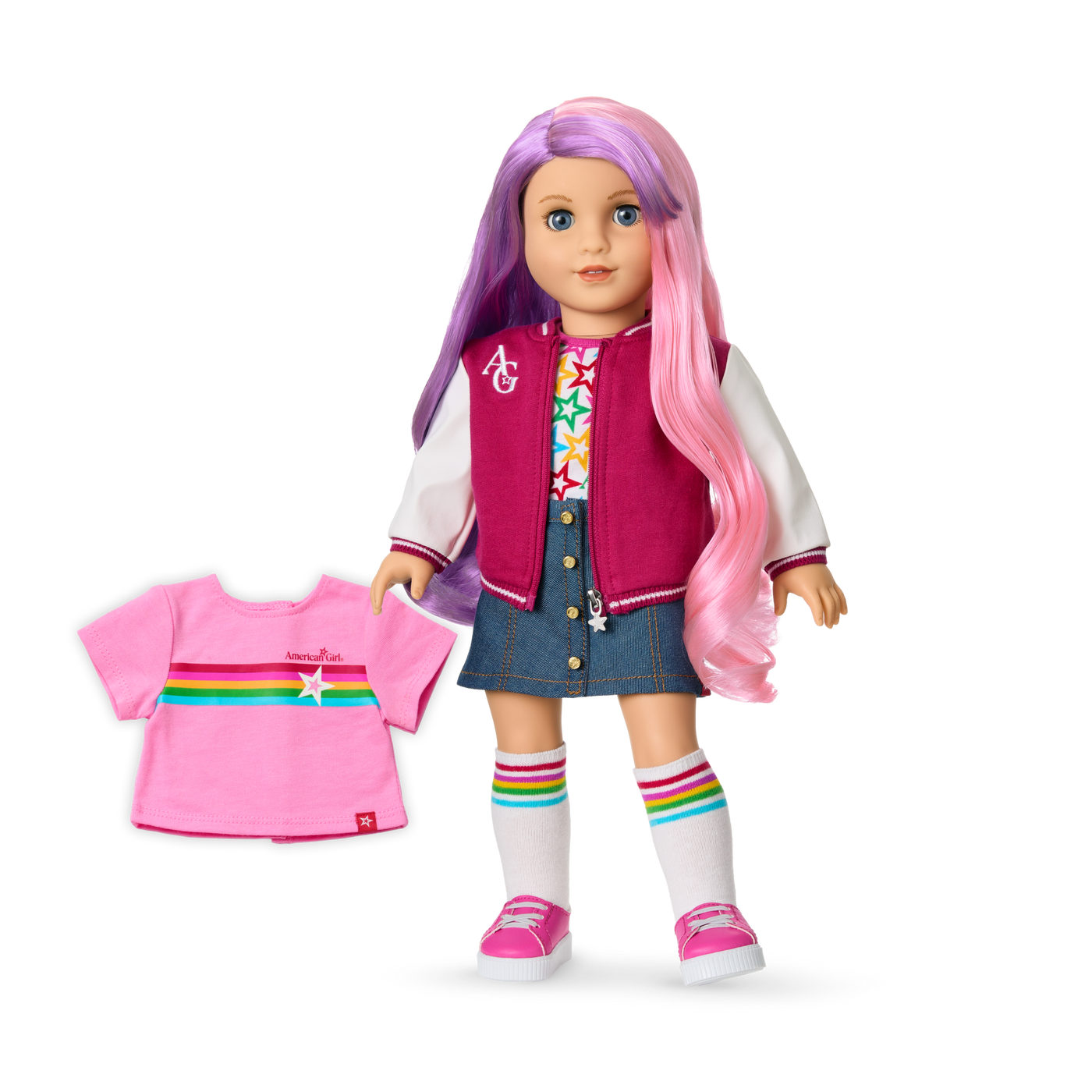 Truly Me™ 18-inch Doll #116 with wavy purple-and-pink hair V7