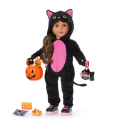 Claws & Cuddles Cat Costume & Trick-or-Treat Set Bundle for 18-inch Dolls U2