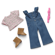 Western Flowers Denim Jumpsuit for 18-inch Dolls T4