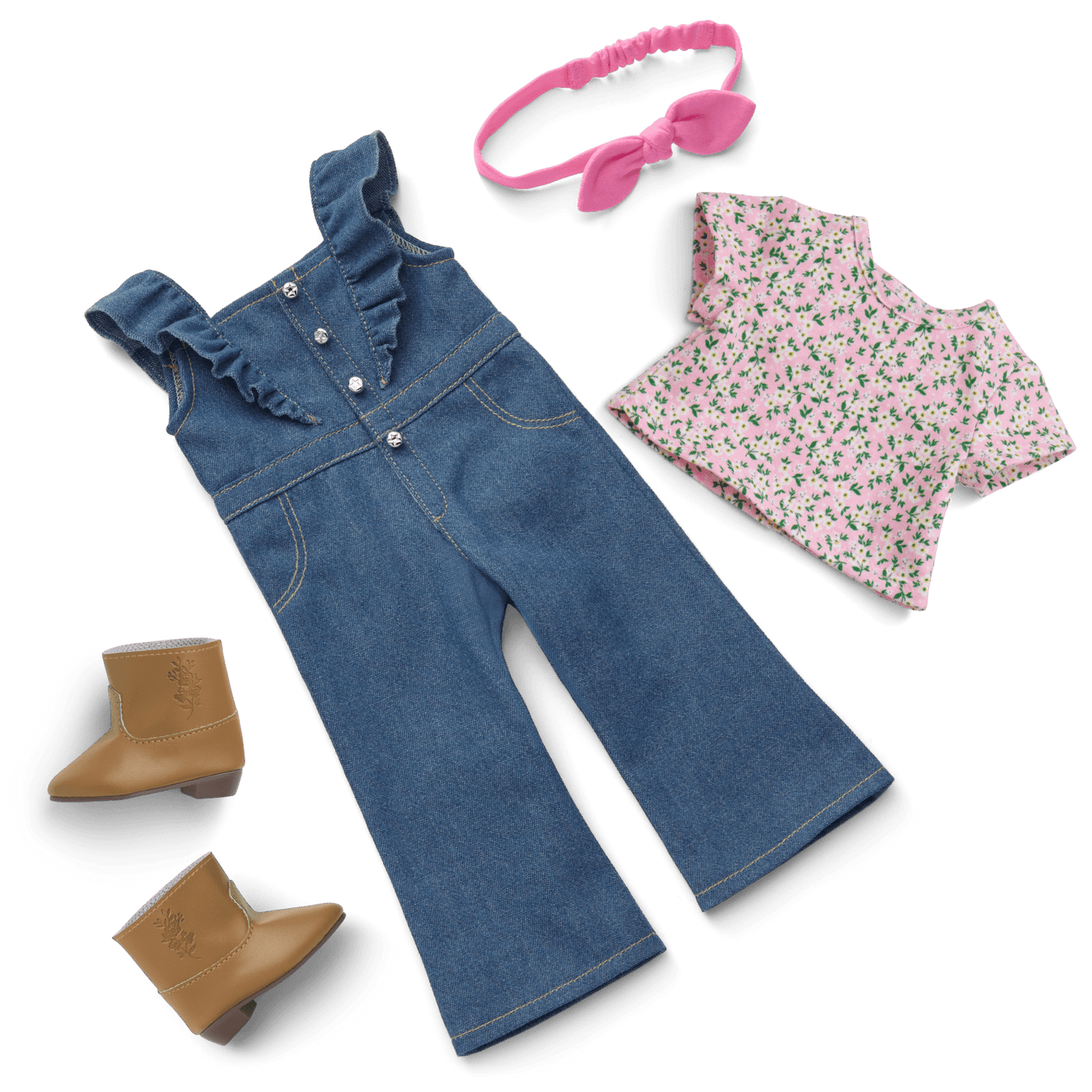 Western Flowers Denim Jumpsuit for 18-inch Dolls T4