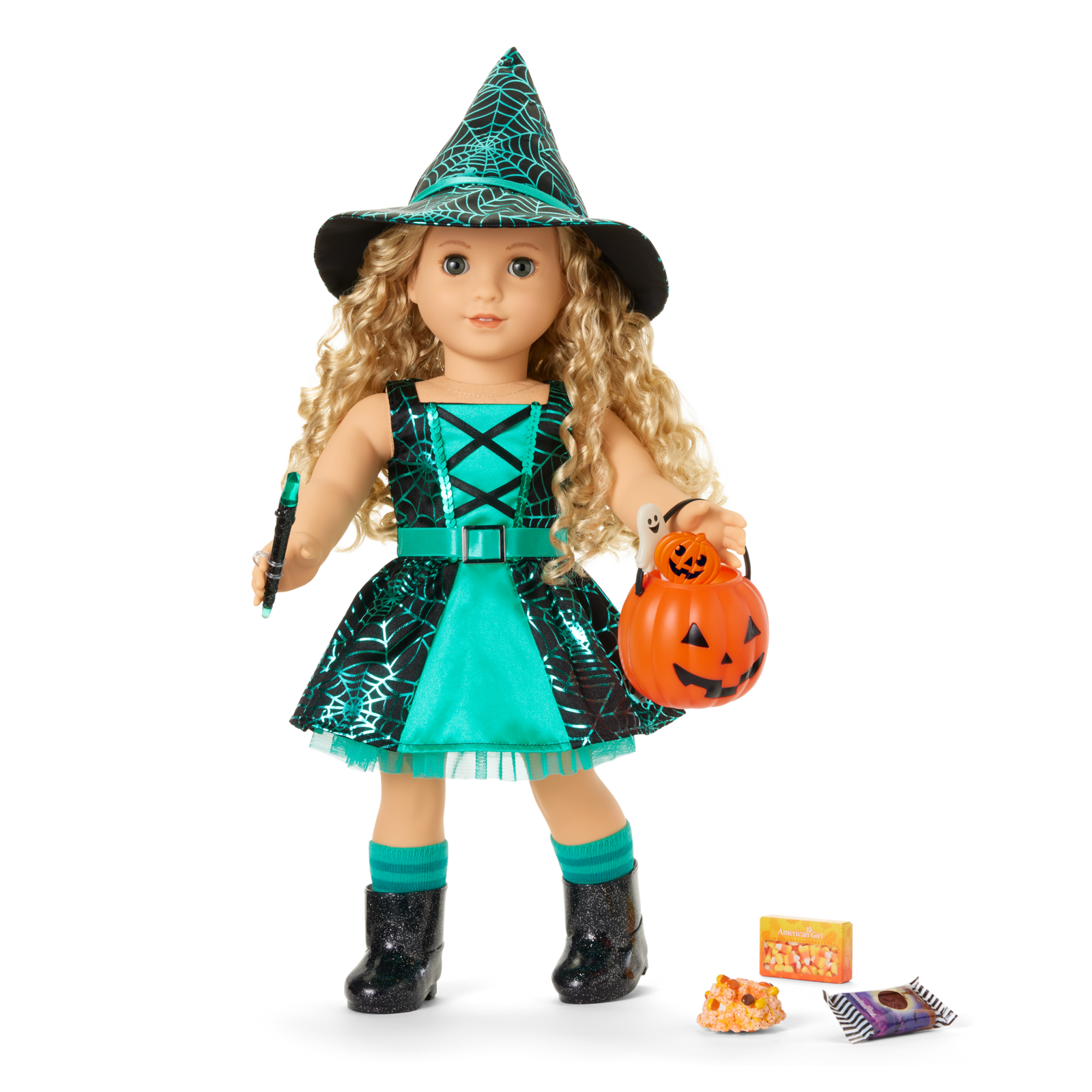 Witchy Webs Costume & Trick-or-Treat Set Bundle for 18-inch Dolls C4