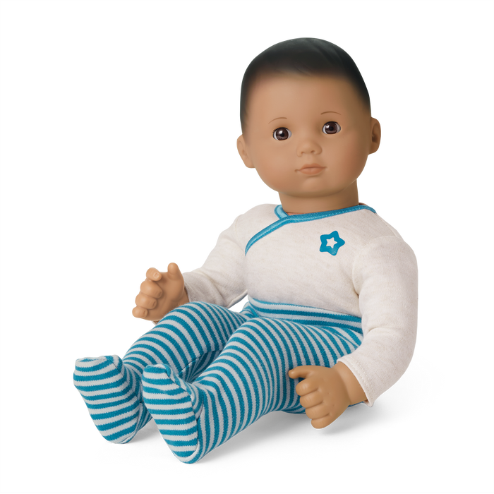 Bitty Baby® Doll #5 with dark brown hair in Soft Blue F1