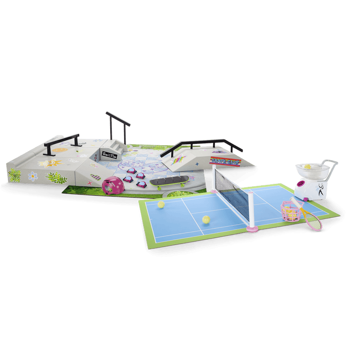 Isabel™ & Nicki's™ 2-in-1 Tennis Court & Skate Spot for 18-inch Dolls (Historical Characters) I9