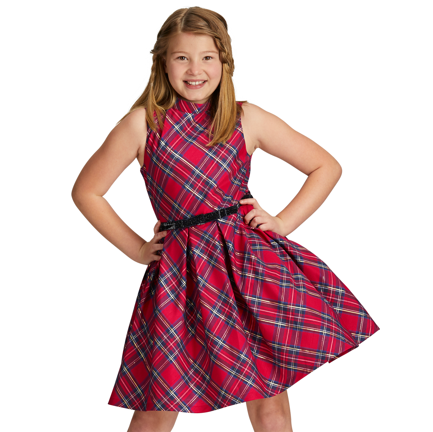 Pretty Plaid Christmas Dress for Girls A6