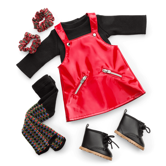 Nicki’s™ Red Vinyl Jumper Outfit for 18-inch Dolls (Historical Characters) H4